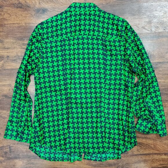Michael MICHAEL KORS Green Geometric Pattern Button Up Long Sleeve Shirt Size 1X - Picture 3 of 9